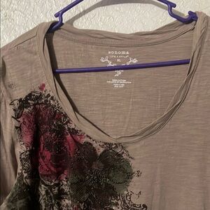 Sonoma Women's Floral Top - Brown and Pink